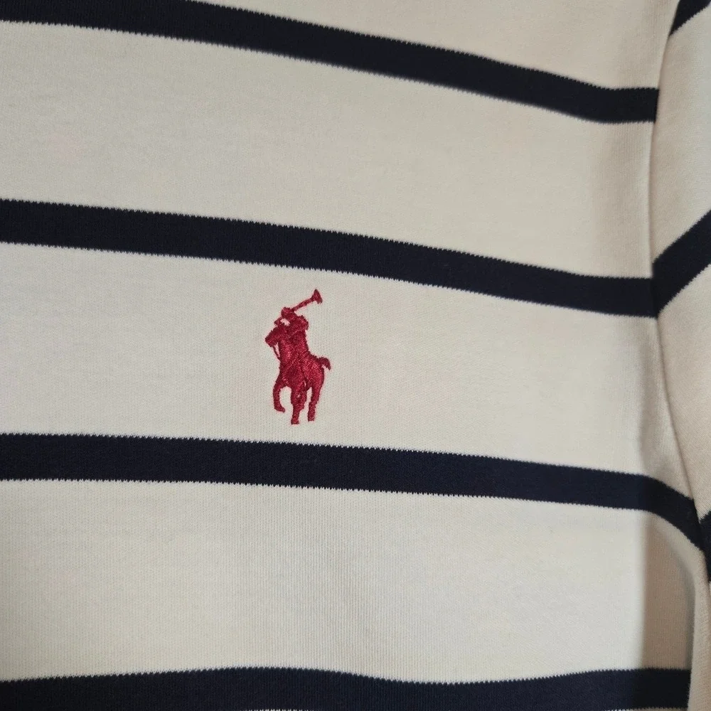 Polo‎ Ralph Lauren Shirt Mens Small Petite Striped Short Sleeve Polo White Blue